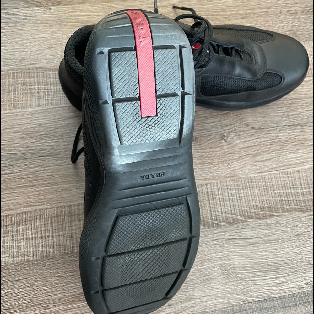 Prada Black Sneakers with Red Logo Stripe - Picture 2 of 5